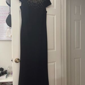 Eliza J Black Maxi Dress with Embellished Neckline